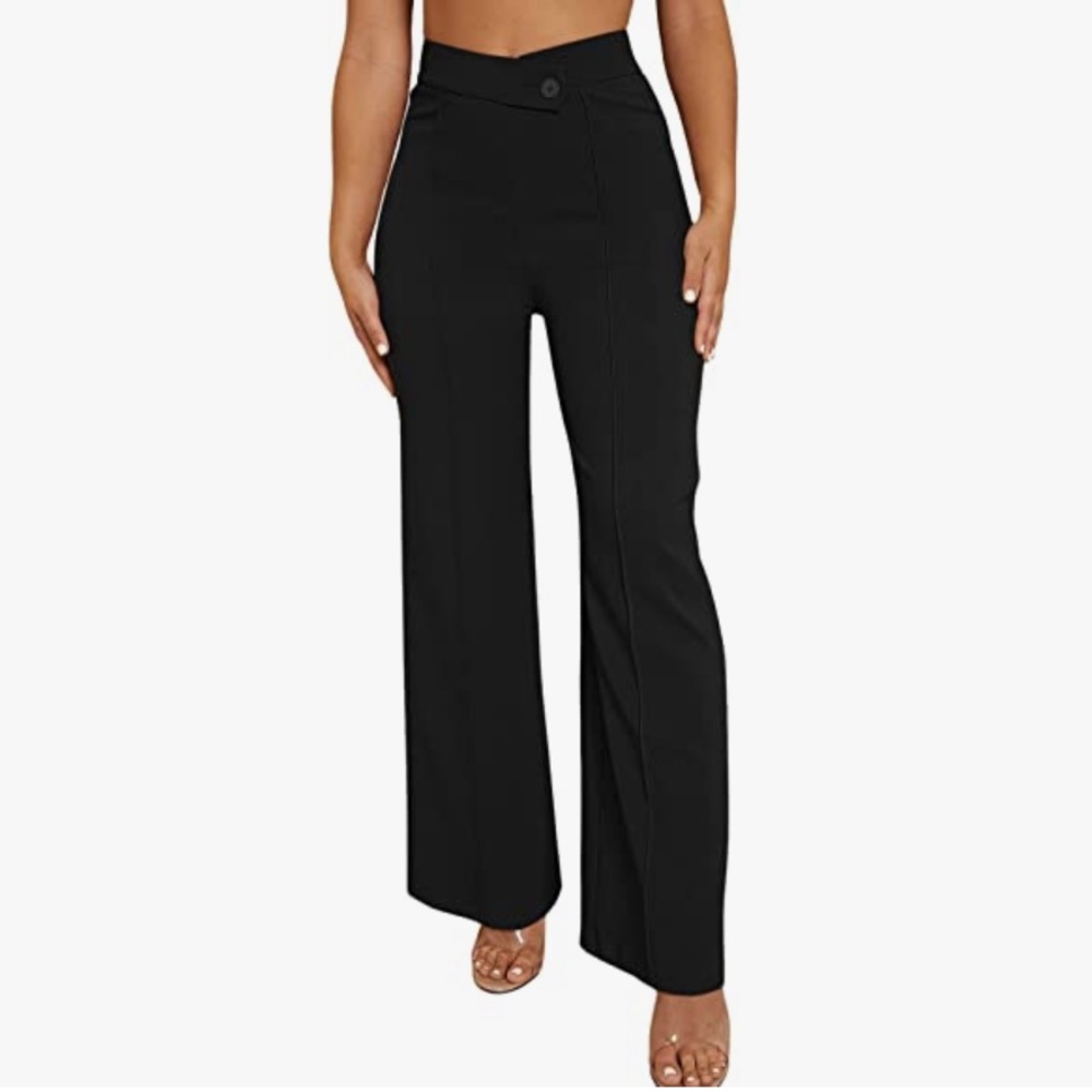SweatyRocks Women's Overlap Waist Seam Front Palazzo Wide Leg Pants High Waist